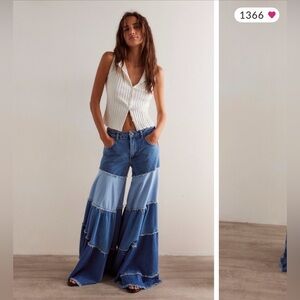 Free People We The Free Dreamscape Tiered Wide Leg  Jeans